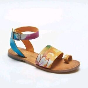 Free People Sun Peaks Leather Sandals Yellow Combo Sz 38